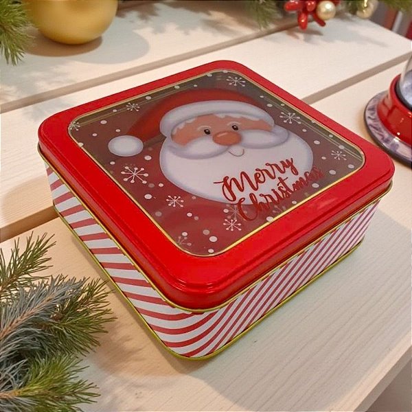 Lata De Metal De Natal Com Visor - Merry Christmas - 15x15x5cm - 1 unidade - Rizzo