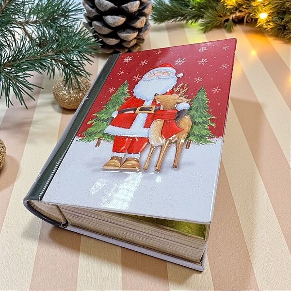 Lata de Metal de Natal - Livro Noel e Rena - 11,5x10x3,8cm - 1 unidade - Rizzo