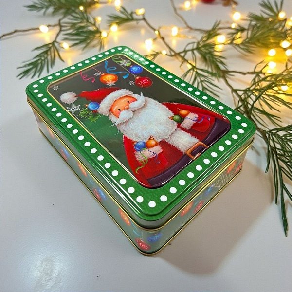Lata De Metal De Natal Com Visor - Papai Noel - 19x13x5,7cm - 1 unidade - Rizzo