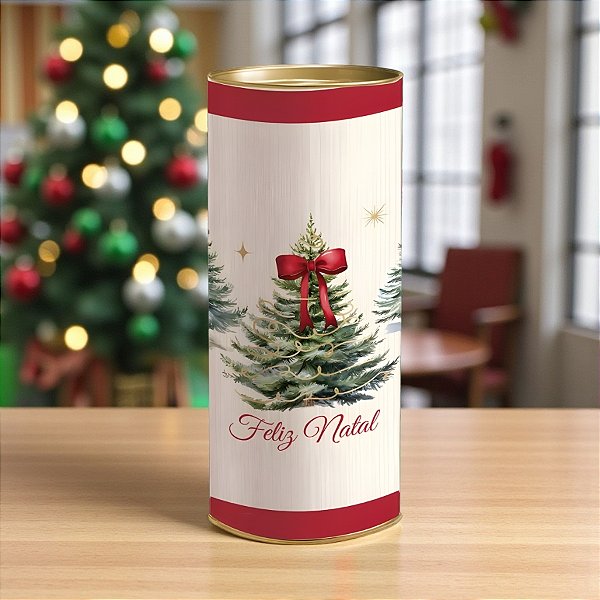 Lata para Presente Rígida - Pinheiro Liso Bege - M 10x24x10cm - 1 unidade - Cromus - Rizzo