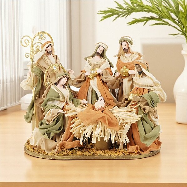 Presépio em Resina Marrom - 30,5x36x21cm - 1 unidade - Cromus - Rizzo