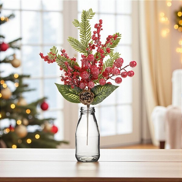Galho Decorativo de Natal  - Frutinhas e Ramos - 41x26x6,5cm - 1 unidade - Cromus - Rizzo