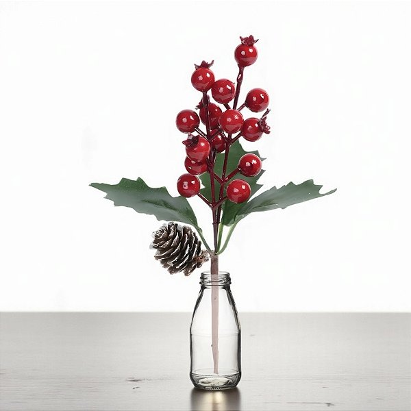 Galho Decorativo de Natal Pequeno - Frutas, Folhas e Pinha - 22x15x6cm - 1 unidade - Cromus - Rizzo