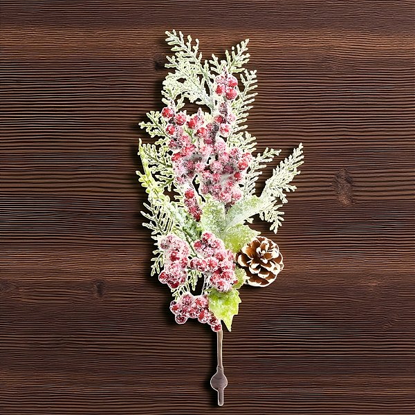 Galho Decorativo de Natal - Folhas e Frutas com Neve - 35x15x6cm - 1 unidade - Cromus - Rizzo
