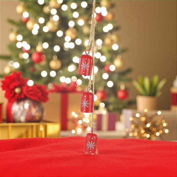 Enfeite Para Pendurar de Natal - Sino Vermelho com Corda - 31x3cm - 1 unidade - Cromus - Rizzo