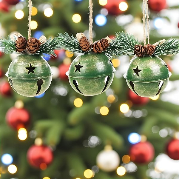 Enfeite Para Pendurar de Natal - Guizo Verde - 7x9x5cm - 3 unidades - Cromus - Rizzo