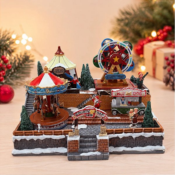 Cenário De Natal - Parque de Diversão com Som , Luz e Movimento - 23x18,5x16,5cm - RZO02334 - 1 unidade - Rizzo