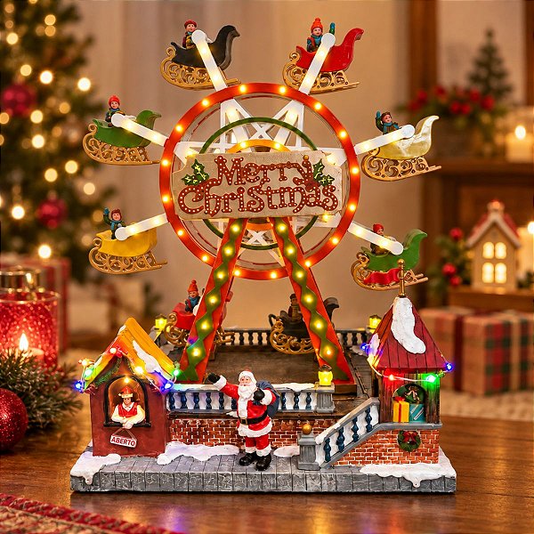 Cenário De Natal - Roda Gigante com Som , Luz e Movimento - 25,5x19,5x33,5cm - RZO02331 - 1 unidade - Rizzo