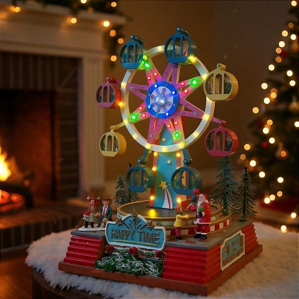 Cenário De Natal - Roda Gigante com Som , Luz e Movimento - 23x23x32cm - 1 unidade - Rizzo