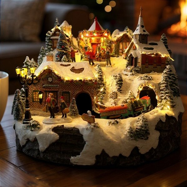 Cenário De Natal - Vila Natalina com Som , Luz e Movimento - 34x34x28cm - RZO2322 - 1 unidade - Rizzo