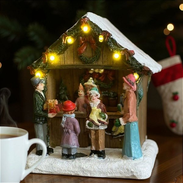 Cenário De Natal - Lojinha de Madeira com Luz - 10,5x7,5x11cm - 1 unidade - Rizzo