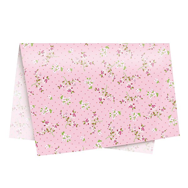 Papel de Seda - 49x69cm - Secret Garden Rosa - 10 folhas - Rizzo Embalagens