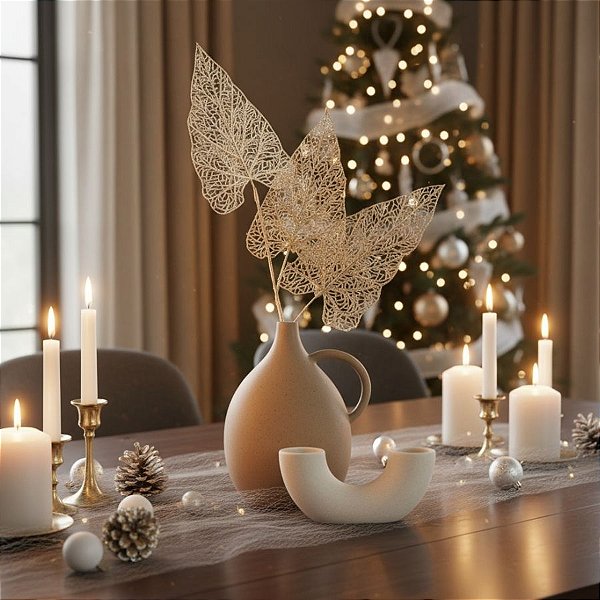 Pick Decorativo - Folhas Vazadas Champagne Metalico - 80cm  - 1 unidade - Rizzo