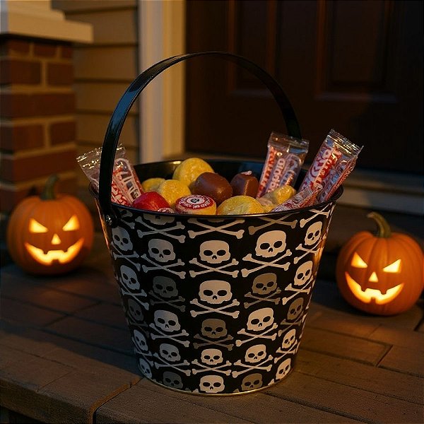 Balde de Metal de Halloween - Caveiras - 22x18,5cm - 1 unidade - Rizzo