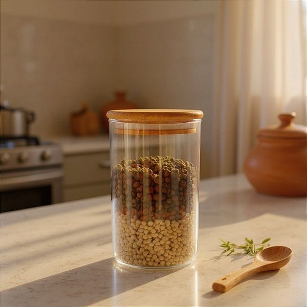 Pote de Vidro Hermético com Tampa de Bambu - 10x15cm - 1000ml - 1 unidade - Rizzo