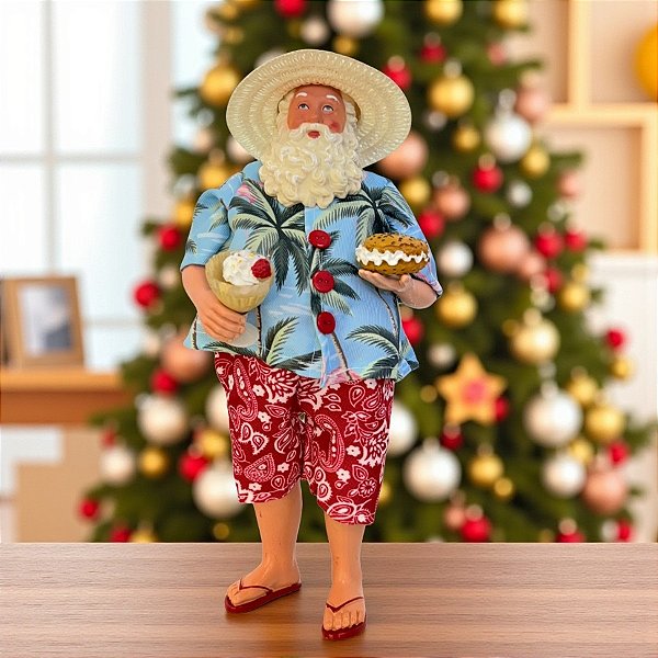 Papai Noel Decorativo em Pé Férias na Praia - Vermelho, Azul e Verde - 28cm - 1 unidade - Rizzo
