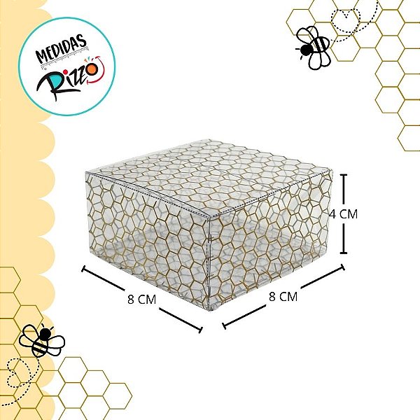 Caixa Favo Transparente de Acetato Para Pão de Mel - 8x8x4cm - 10 unidades - Cromus - Rizzo