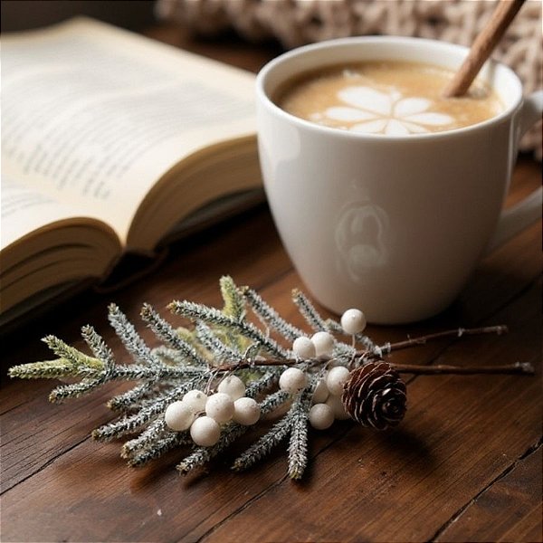 Galho Decorativo de Natal - Frutas - Verde e Branco com Sininho - 30cm - 1 unidade - Cromus - Rizzo