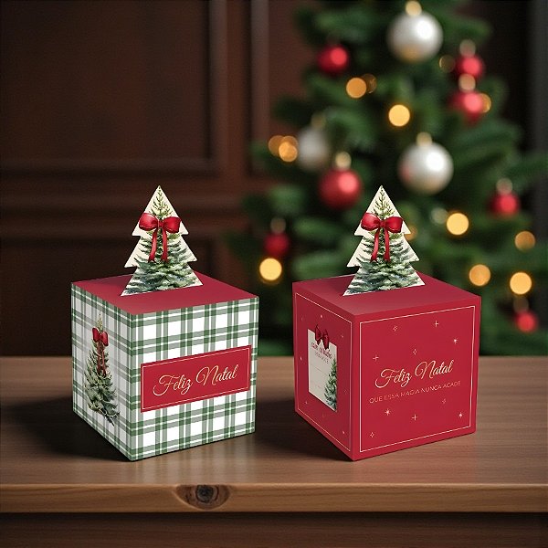 Caixa Pop Up - Pinheiro Natal M - 9x9x11cm - 10 unidades - Cromus - Rizzo