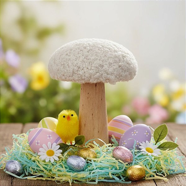 Enfeite Decorativo de Páscoa - Cogumelo Felpudo P - Branco - 9x6,5cm - 1 unidade - Rizzo