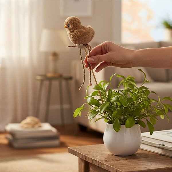 Pick Decorativo - Passarinho - Marrom Claro - 30cm - 1 unidade - Cromus - Rizzo