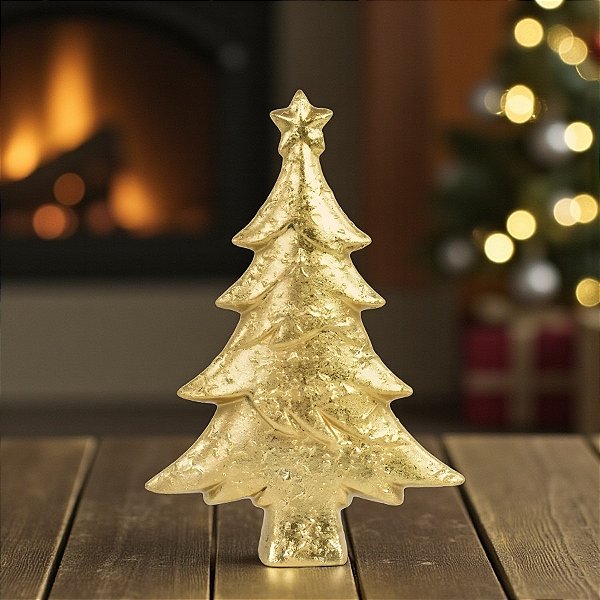 Enfeite de Natal em Cerâmica - Árvore Ouro - 28x20x5,5cm - 1 unidade - Cromus - Rizzo