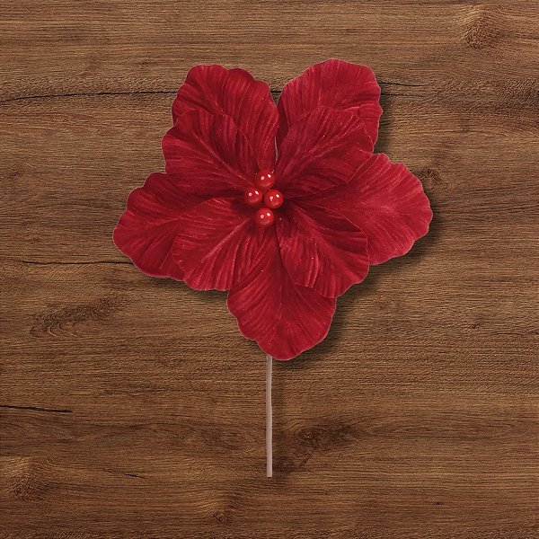 Poinsétia Decorativa - Veludo Vermelho - 39x27,5x11cm - 1 unidade - Cromus - Rizzo