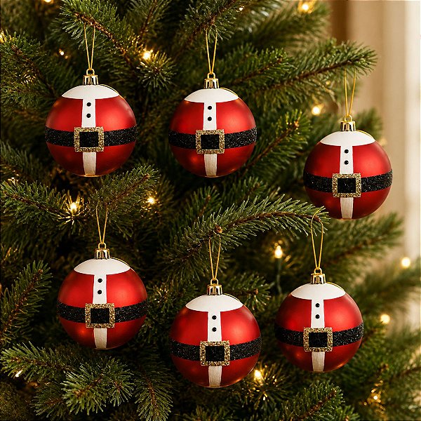 Bolas de Natal - Vermelho Papai Noel - 6cm - 6 unidades - Cromus - Rizzo