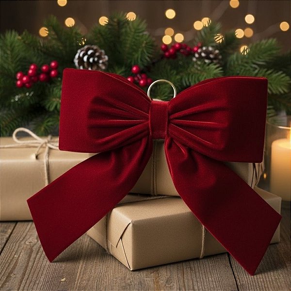 Laço de Veludo Vermelho G - 31x39x7cm   - 1 unidade - Rizzo