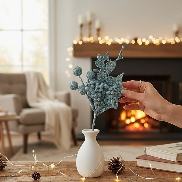 Galho Decorativo de Natal - Azul - 26cm - 1 unidade - Cromus - Rizzo