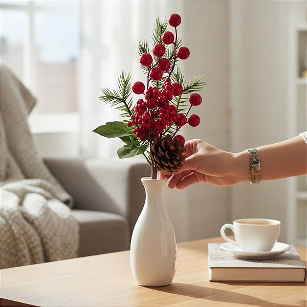 Galho Decorativo de Natal - Berry - Vermelho - 39cm - 1 unidade - Cromus - Rizzo