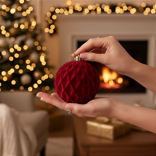 Bolas de Natal - Vermelho Glitter - 10cm - 3 unidades - Cromus - Rizzo