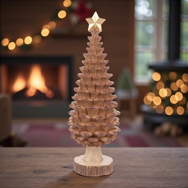 Enfeite Decorativo de Natal em Madeira - Árvore Rústica Marrom - 34,7x10,5cm - 1 unidade - Cromus - Rizzo