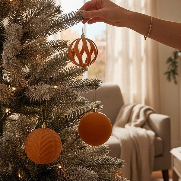 Bolas de Natal em Tubo - Kit Grande Marrom Claro - 10x10cm - 20 unidades - Rizzo