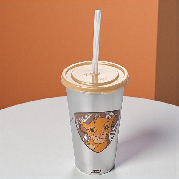 Copo de Plástico com Tampa e Canudo - Rei Leão - Lion Around - 500ml - 1 unidade - Disney Original - Rizzo