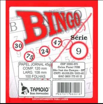 Cartela Para Bingo Papel Jornal - 100 folhas - Tamoio - Rizzo Embalagens