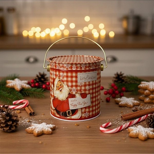 Lata de Metal de Natal Com Alça - Noel Clássico - 11x11cm - 1 unidade - Rizzo