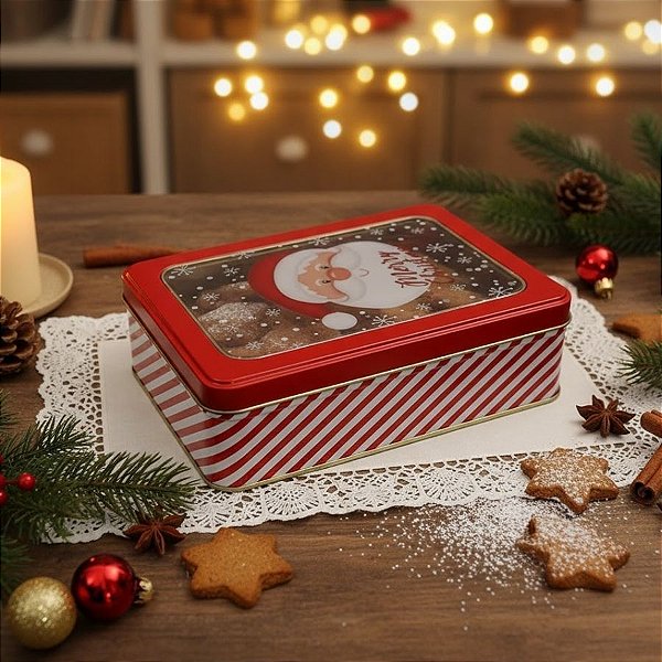 Lata De Metal De Natal Com Visor - Merry Christmas - 19x13x5cm - 1 unidade - Rizzo