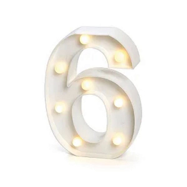 Luminoso Mini Número "6" com LED Amarelo - 16x11,5x3cm - 1 unidade - Rizzo