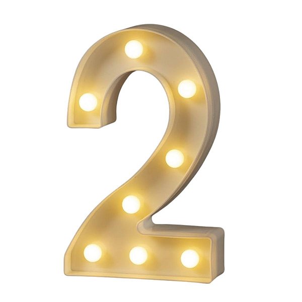 Luminoso Mini Número "2" com LED Amarelo - 16x12x3cm - 1 unidade - Rizzo