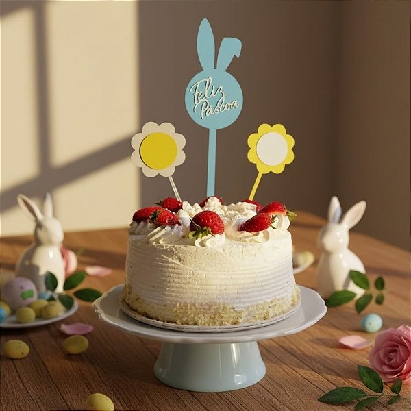 Kit Topo de Bolo - Feliz Páscoa Azul - 21,5cm - 1 unidade - Rizzo