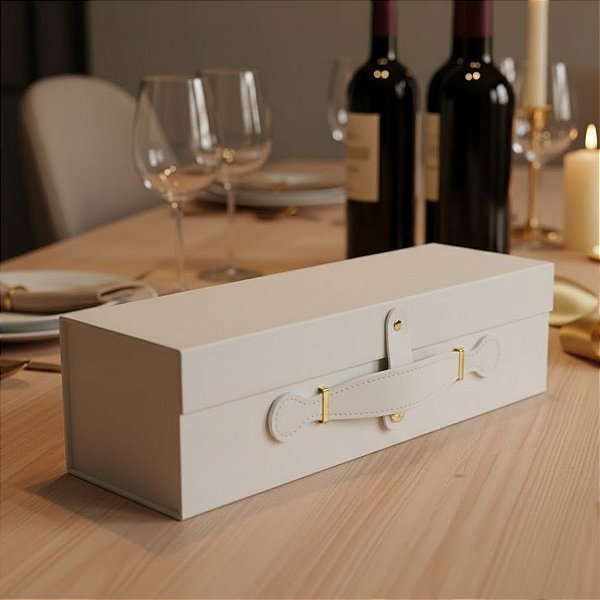 Caixa de Papel Rígido para Garrafa Retangular com Alça e Imã - Branco - 33,5x10,2x10,1cm  - 1 unidade - Rizzo