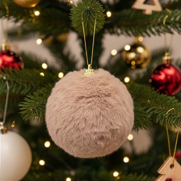 Bola de Natal - Peluciada Marrom Claro - 8cm - 8 unidades - Cromus - Rizzo