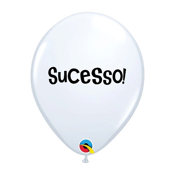 Balão de Festa Decorado Sucesso! 11" 28cm - Branco - 6 Unidades - Qualatex - Rizzo Balões