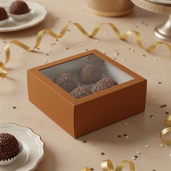 Caixa para Brigadeiros com Visor - Caramelo - 10 unidades - Cromus - Rizzo