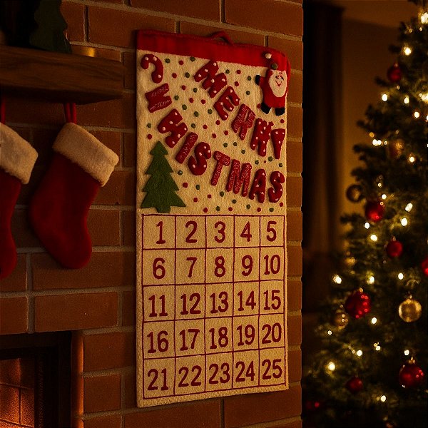 Calendário Advento de Feltro Para Pendurar - 25 Dias Até o Natal - 76x39cm - 1 unidade - Cromus - Rizzo