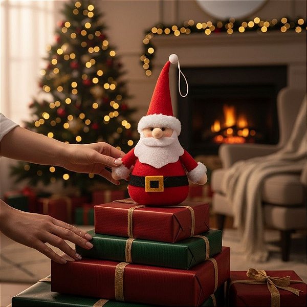 Enfeite Para Pendurar de Natal - Papai Noel Artesanal - Vermelho - 20X12cm  - 1 unidade - FlorArte - Rizzo