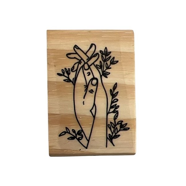 Carimbo de Madeira Artesanal - Mãos e Flores - Cod.RL-136 P - 1 unidade - Rizzo