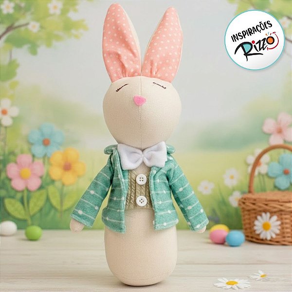 Enfeite Decorativo de Páscoa - Coelho com Camisa Verde e Bolinhas - 34cm - 1 unidade - Rizzo