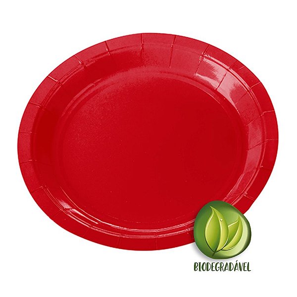 Prato de Papel Biodegradável Vermelho 18cm - 10 unidades - Silverplastic - Rizzo Embalagens